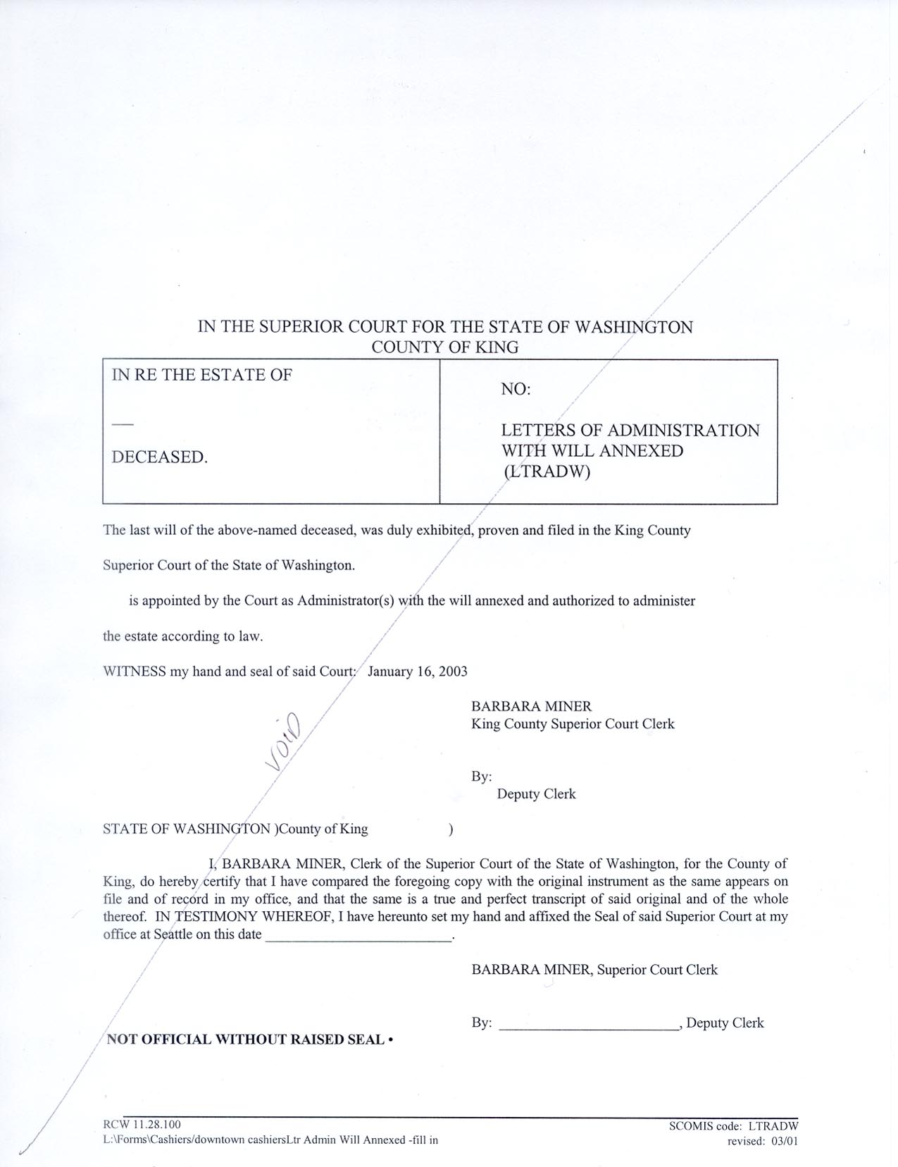 Letters Forms Washington Probate
